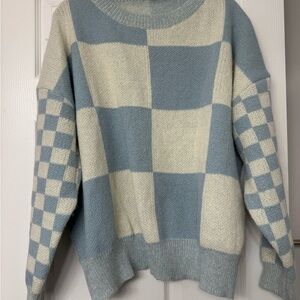 Blue and Cream Checkered Sweater